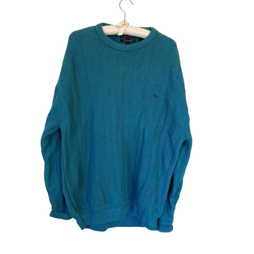 Vintage Alexander Julian Green 1990s Grandpa Sweater 100% Cotton XL Unisex.